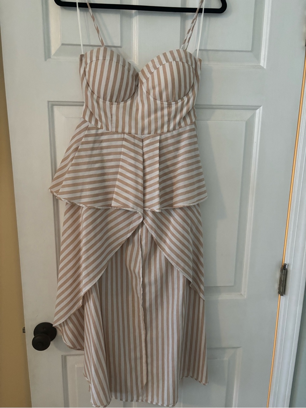 Striped Corseted High Low Top in Beige and White